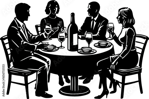 Elegant Black and White Dinner Party Art