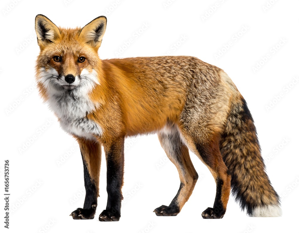 Fototapeta premium Red fox portrait against white background