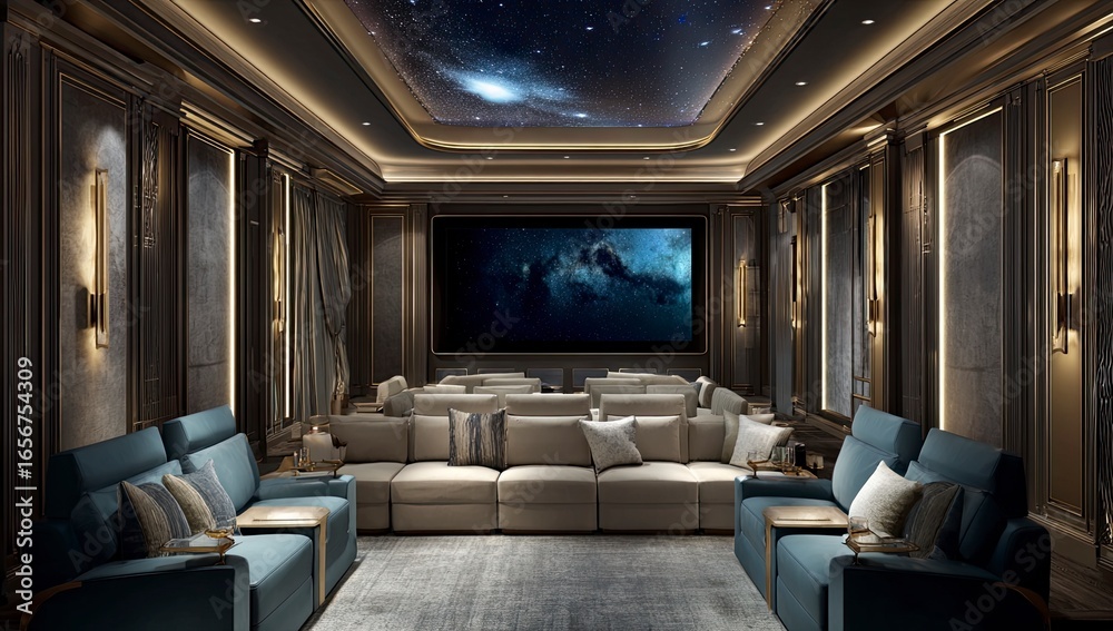 Fototapeta premium Celestial Cinema A Futuristic Home Theater Experience