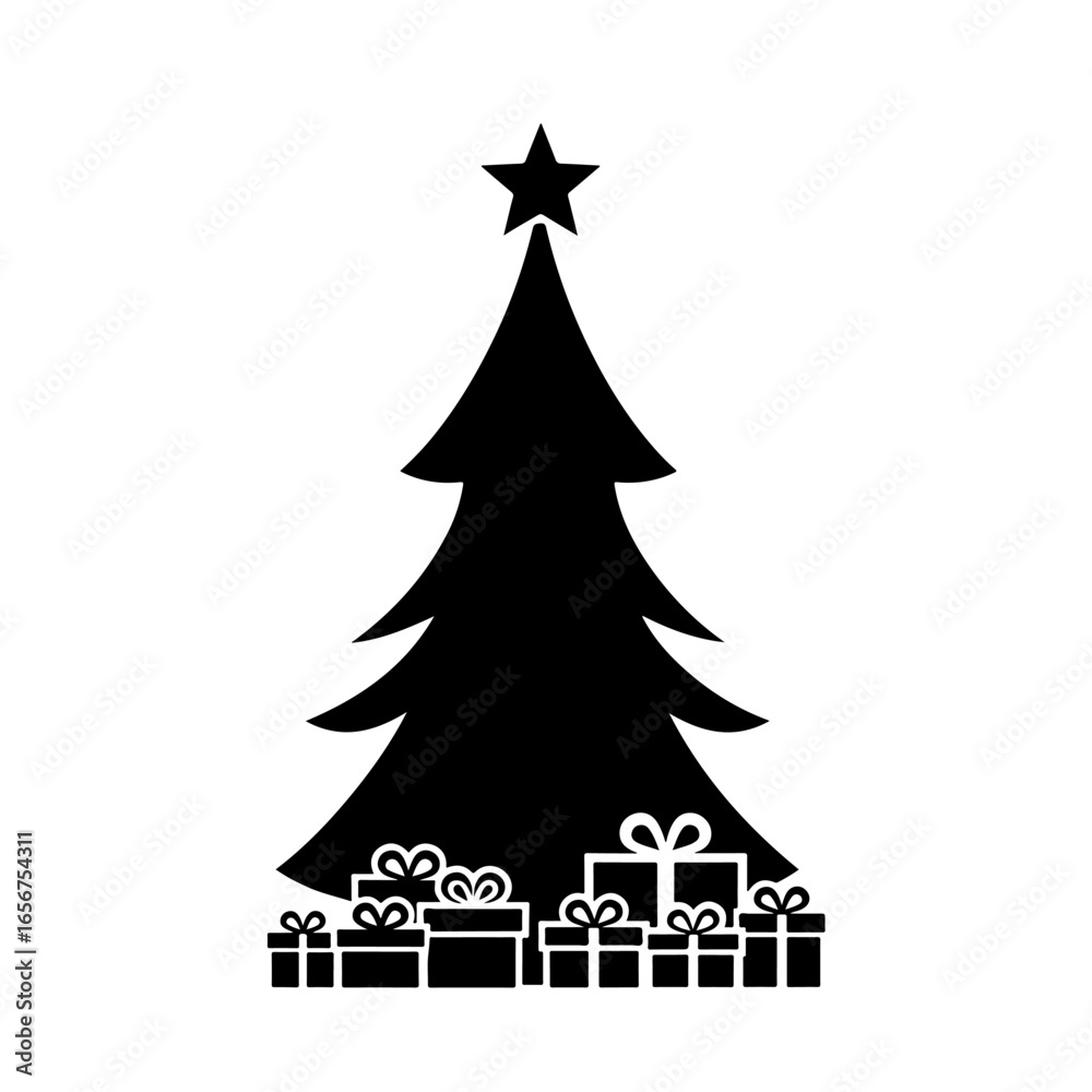 Obraz premium Christmas tree graphic vector illustration with gifts ideal for holiday designs and christmas cards use