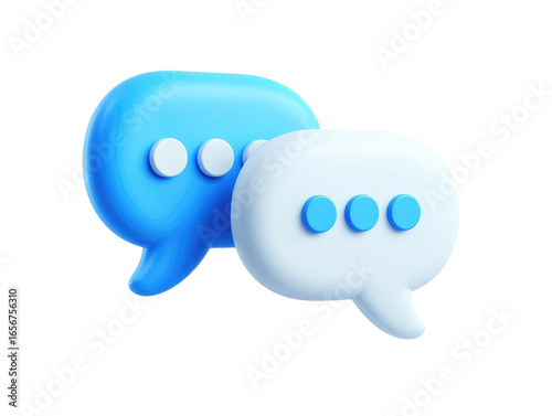 Two overlapping speech bubbles, light blue and white, with three small white dots in each