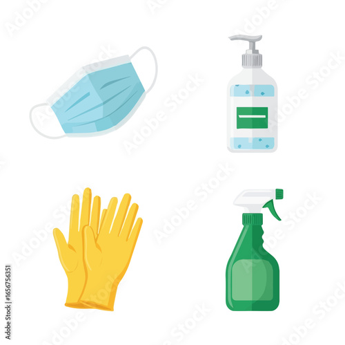 Safety Object Graphic, Illustration vector for protection and virus awareness : mask, Sanitizer, Gloves, Spray vector and design elements