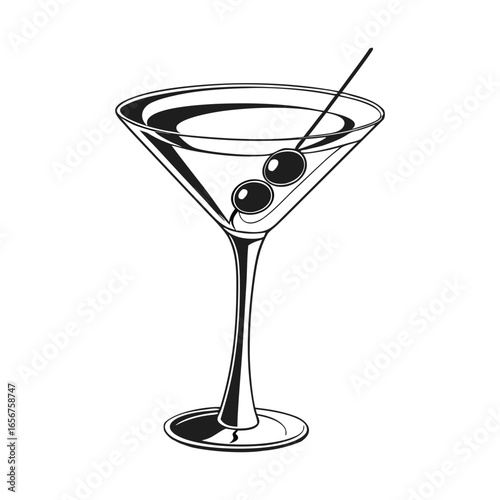 Classic Martini Cocktail Illustration Elegant Drink Graphic Design on White Background