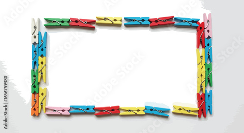 Colorful clothespin border frame with white space