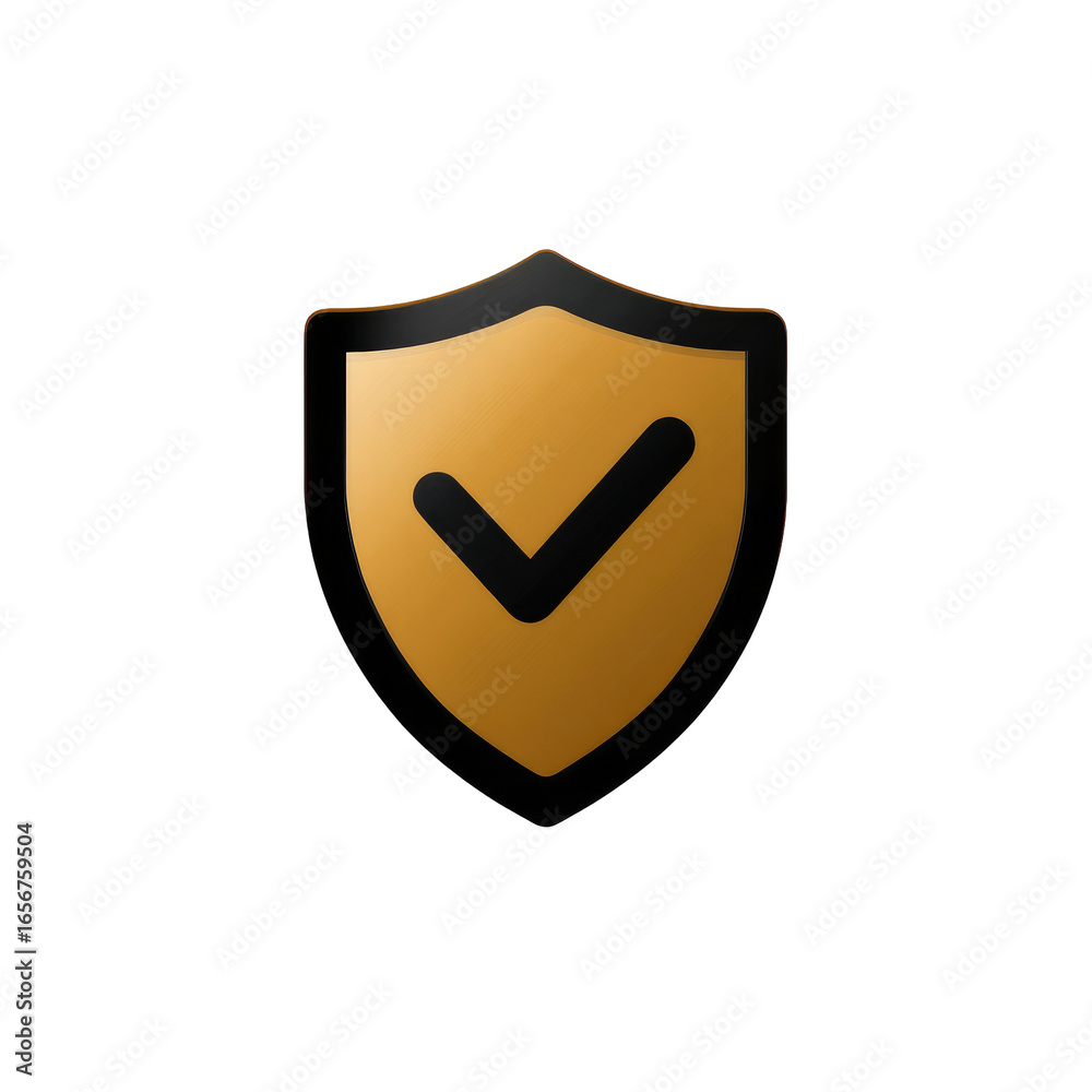 Golden shield icon with a checkmark, signifying security and approval Golden shield icon with a checkmark, signifying security and approval