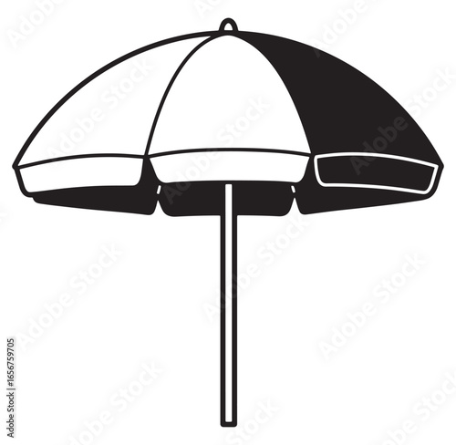 Simple black and white illustration of a beach umbrella for summer relaxation and shade