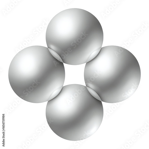 Four overlapping spheres forming a symmetrical cross shape.  Each sphere is smooth and reflects light
