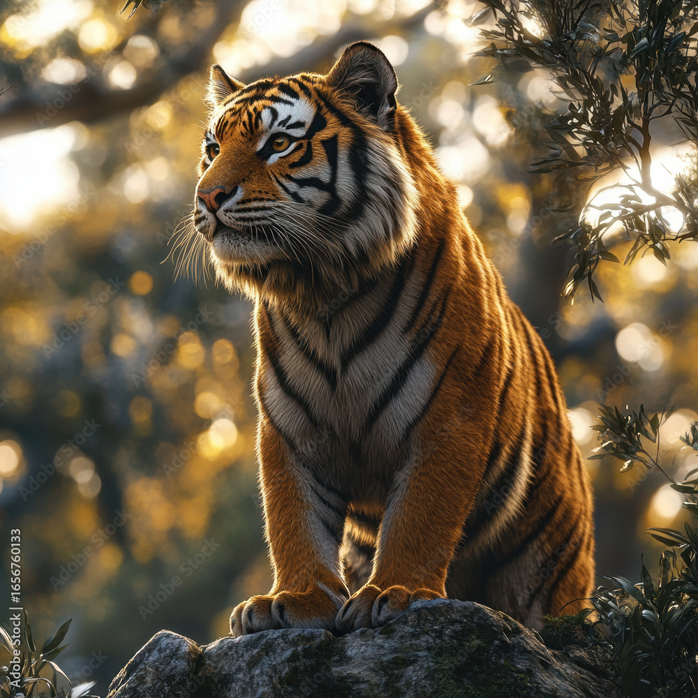 Obraz premium Tiger sitting on rock.