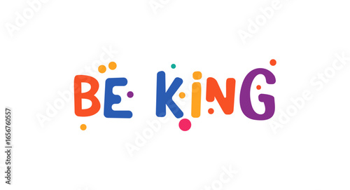 Be Kind colorful lettering with fun rounded shapes and cheerful confetti dots. Positive message for posters, kids prints, t-shirts, cards, or friendly branding designs. Vector illustration.
