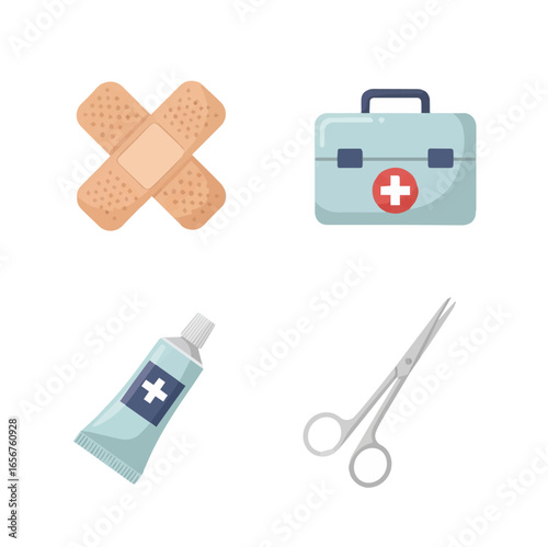 Medical Object and Help graphics , Scissor, Cross Band and more illustration for Design and Graphics with Healthcare elements