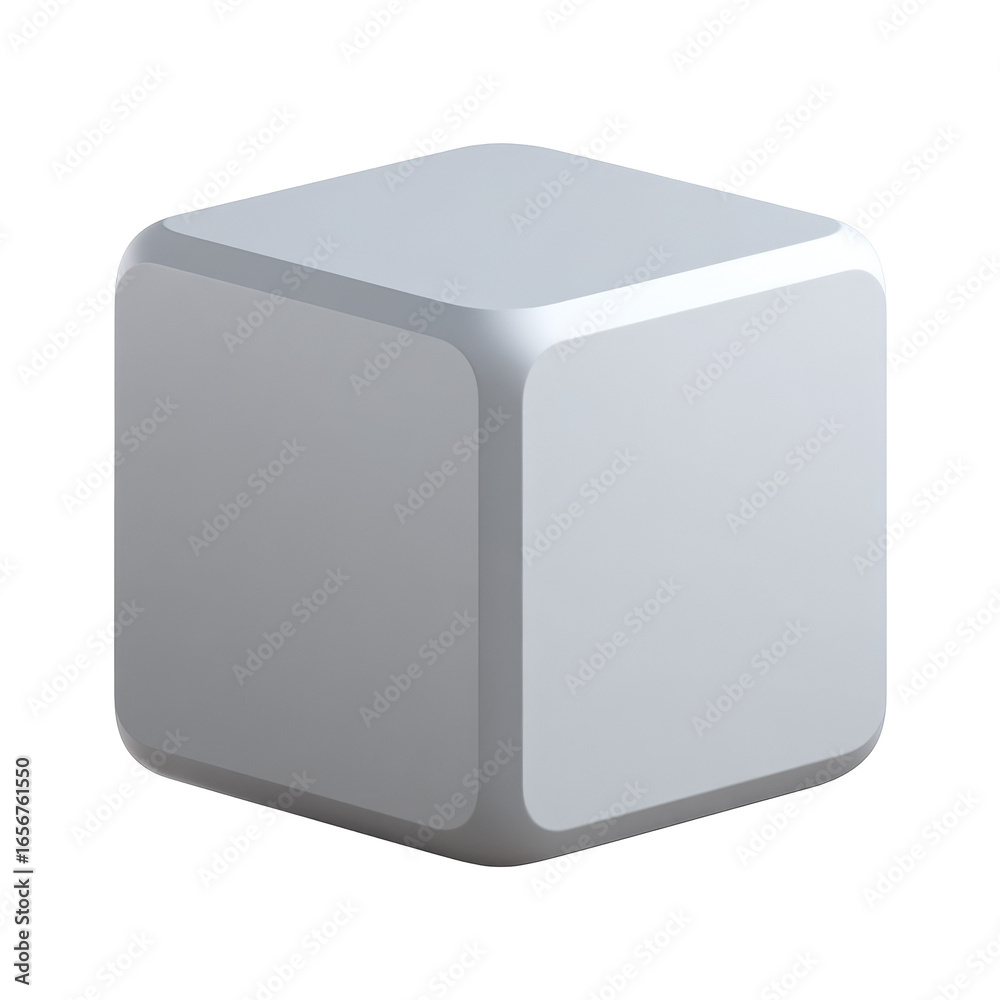 Fototapeta premium Light gray cube, smooth surfaces, simple geometric shape