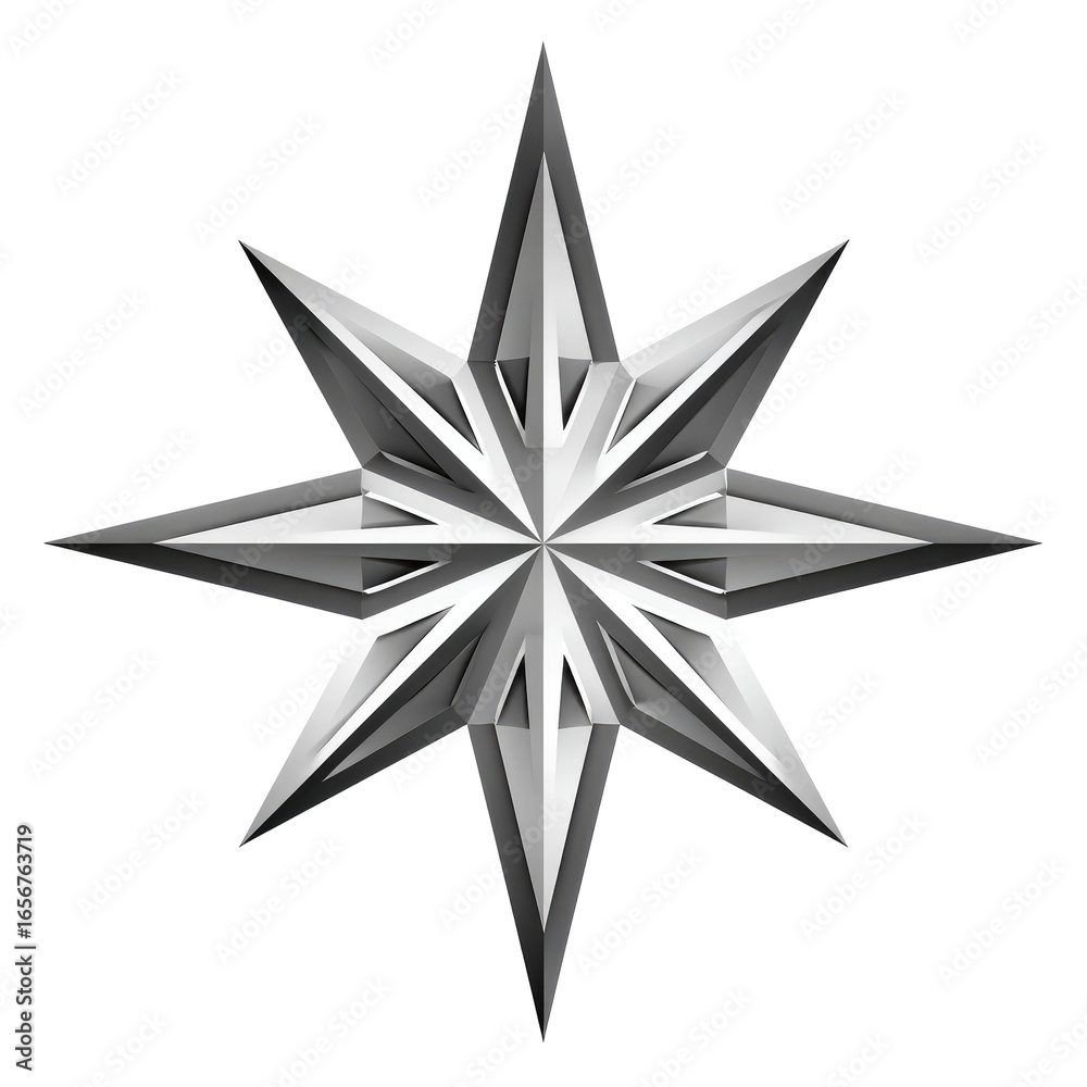 Obraz premium Silver, ornate starburst. Sharp, radiating points. Geometric design
