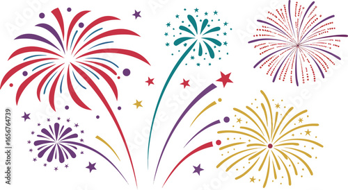 Big set of various fireworks with brightly shining sparks. Colorful pyrotechnics show. Realistic fireworks celebration isolated vector illustration. a realistic and colorful vector illustration.