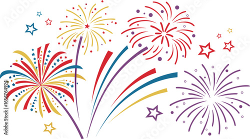 Big set of various fireworks with brightly shining sparks. Colorful pyrotechnics show. Realistic fireworks celebration isolated vector illustration. a realistic and colorful vector illustration.