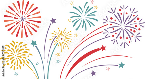 Big set of various fireworks with brightly shining sparks. Colorful pyrotechnics show. Realistic fireworks celebration isolated vector illustration. a realistic and colorful vector illustration.