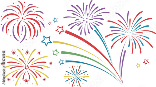 Big set of various fireworks with brightly shining sparks. Colorful pyrotechnics show. Realistic fireworks celebration isolated vector illustration. a realistic and colorful vector illustration.