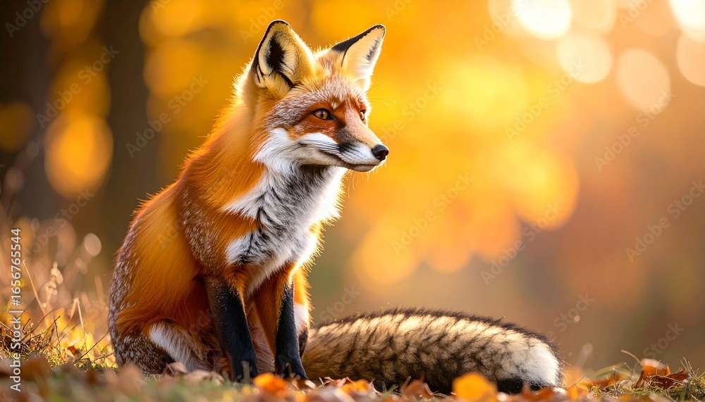 Naklejka premium Majestic Red Fox in Autumn Sunlight A Stunning Wildlife Photo