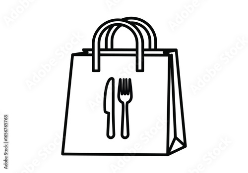 Black and white food delivery bag with cutlery