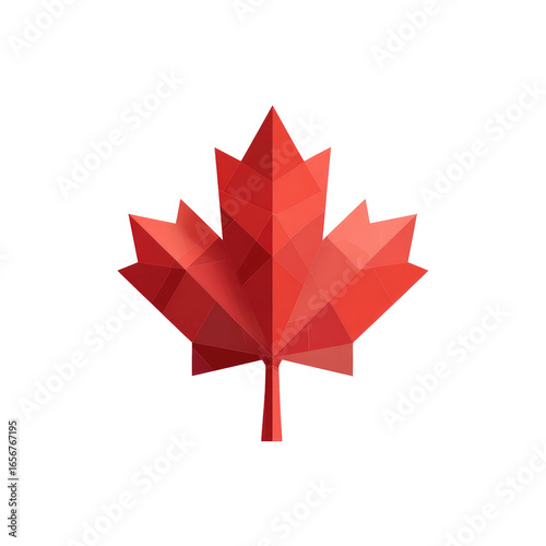 Low-poly, stylized red maple leaf graphic