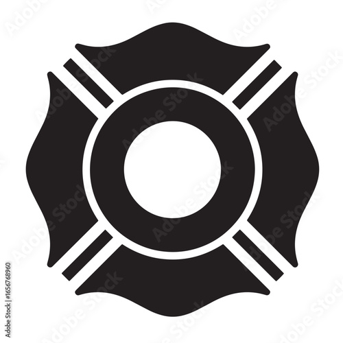 Black and white firefighter maltese cross symbol for emergency services and protection