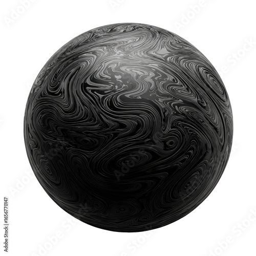 Dark sphere with swirling, marbled patterns