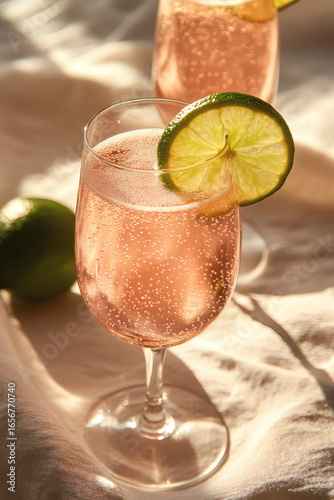 Hibiscus ginger sparkling tea with lime wedge