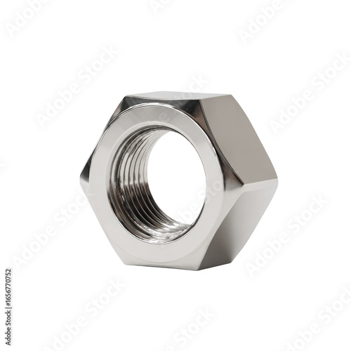 Close-up of a polished metal hex nut
