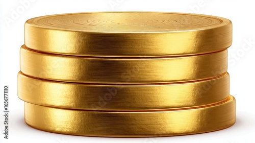 A dollar coin stack clipart, savings element, realistic digital painting, shiny gold, isolated on white background.