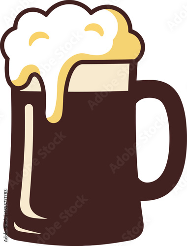 A frothy dark beer in a classic mug, ready to be enjoyed. Oktoberfest Beer Festival.