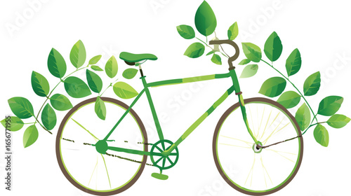 Eco friendly bicycle design crafted from green leaves and natural elements