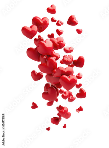 Red hearts cascading,  3D graphic