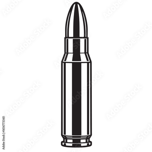 Classic black and white illustration of a bullet isolated on a white background