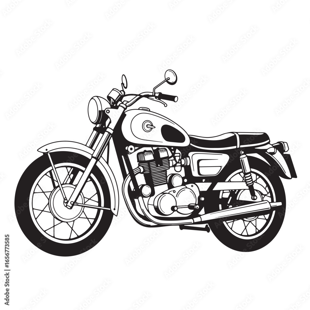 Obraz premium Classic black and white illustration of a vintage motorcycle ready for riding adventures