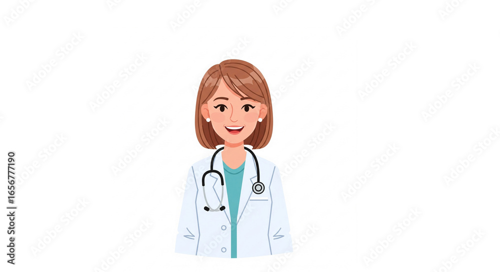 Fototapeta premium Smiling Female Doctor with Stethoscope - Friendly Healthcare Professional Illustration