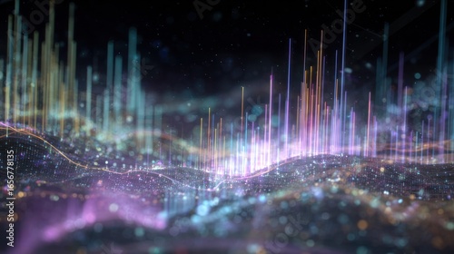Dynamic Data Visualization: A captivating visual representation of data, displaying vibrant waveforms and interconnected data points, evoking a sense of digital energy and complexity.