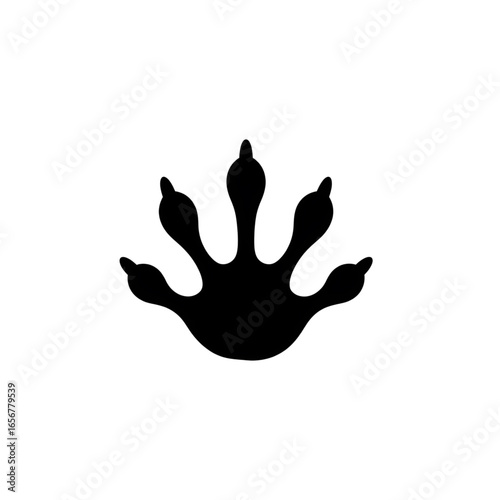 Black Lizard Footprint Icon – Solid Vector with Five Radiating Toes on White Background, Sharp Minimalist Design