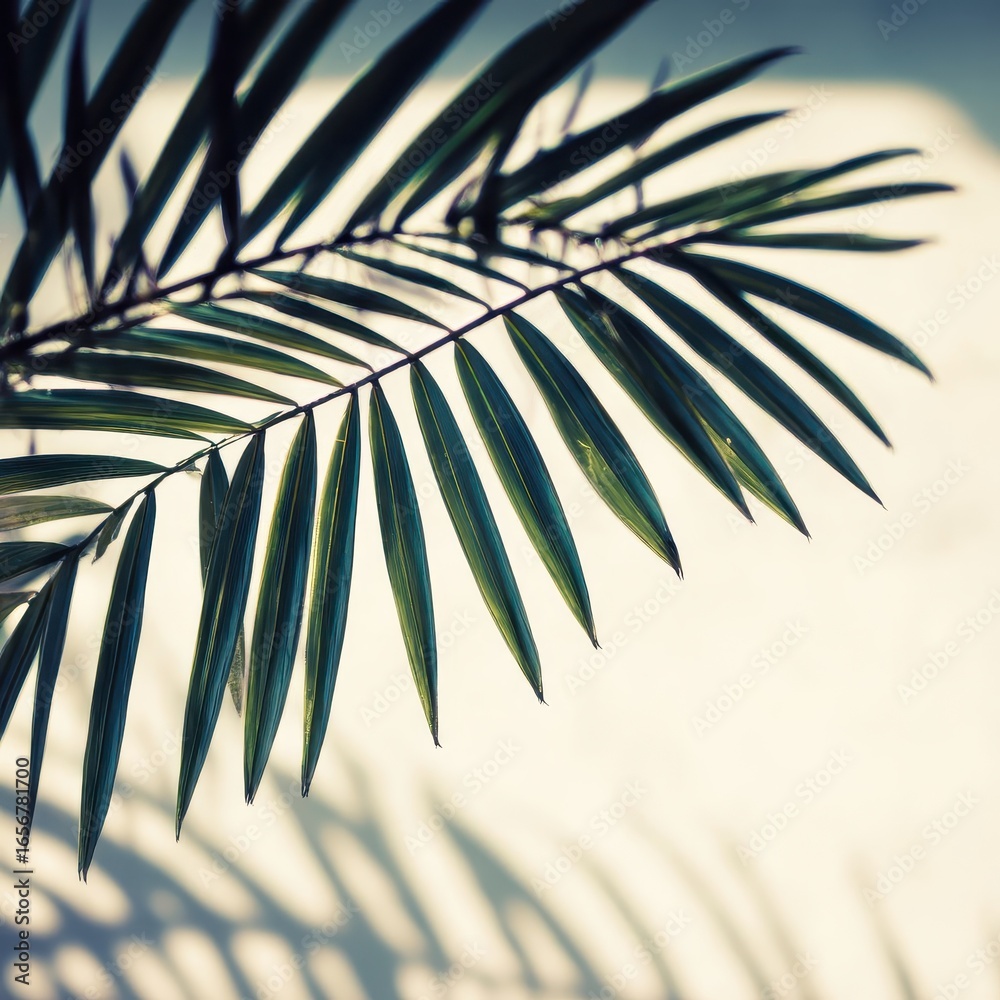 Fototapeta premium Close-up of a palm frond against a light background.