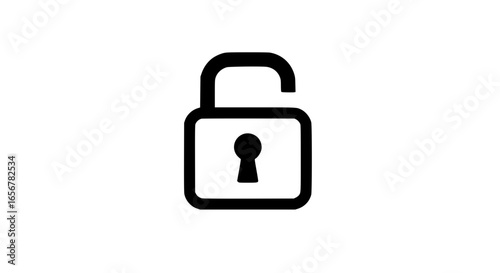Open lock minimalist in a white background black and white icon