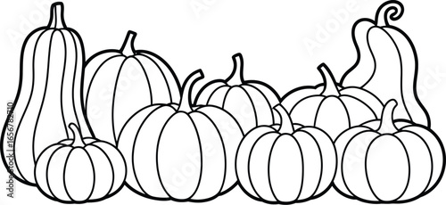 Black and White Pumpkin Collection A Horizontal Arrangement, Harvest Season, Autumn Season EPS