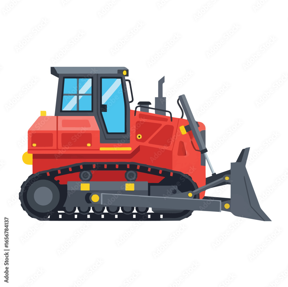 Obraz premium Vector Illustration, Transport Graphics, and Design for Dozer. Red Construction Equipment Bulldozer and transport heavy machinery Vector set Graphics