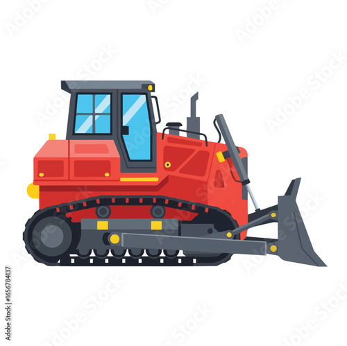 Vector Illustration, Transport Graphics, and Design for Dozer. Red Construction Equipment Bulldozer and transport heavy machinery Vector set Graphics