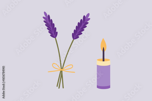  lavender stems tied with twine next to tiny beeswa