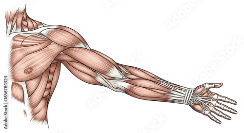 Detailed Human Arm and Shoulder Anatomy: Muscular and Skeletal Structure Illustration