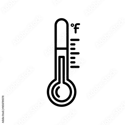 Thermometer with Fahrenheit scale in minimal line art design  minimal outline icons on the theme of medications and pharmacy icon