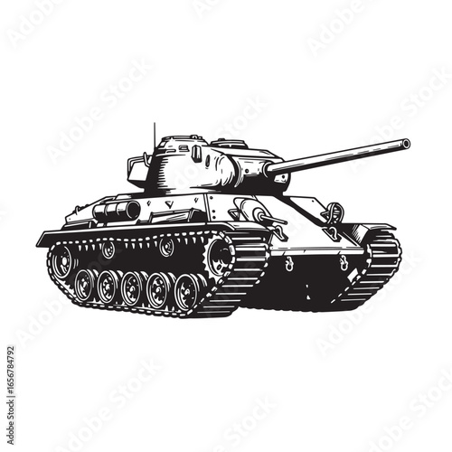 Vector illustration of a classic world war ii tank isolated on white background