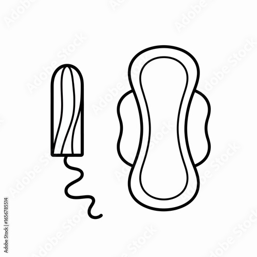 Feminine Hygiene Products Black and White Vector Illustration Tampon and Sanitary Pad Simple Outline Graphic for Menstruation Education or Health Resources