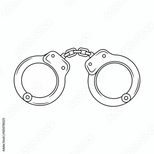 Illustration of Handcuffs Symbolizing Law Enforcement Justice and Restriction in Crime Prevention with Chain Detail