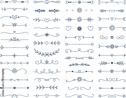 A versatile collection of elegant blue line dividers, decorative flourishes, and ornamental text separators, perfect for graphic design projects and wedding invitations