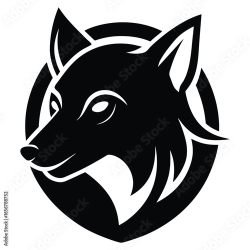 Black fox head silhouette inside a circle graphic design animal