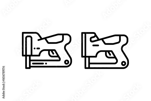 Two stapler icons minimal design on a white background featuring simple line art for construction and office related themes and more